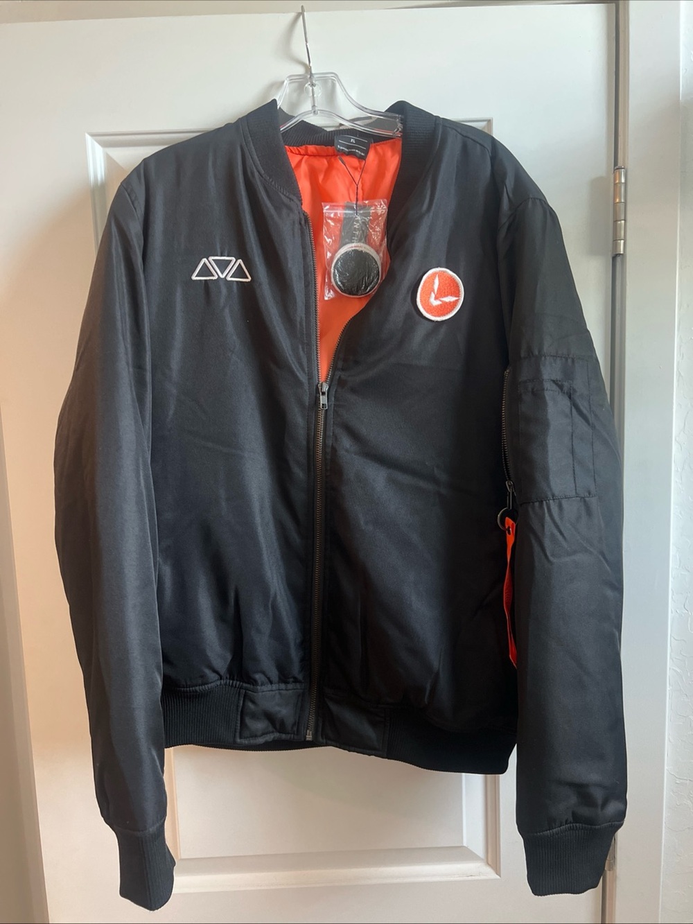 Men's Black Anthem Gaming Bomber Jacket with Orange Lining